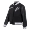 San Antonio Spurs Script Tail Women’s Black Wool and Leather Varsity Jacket 1