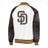 San Diego Padres Clean-Up Hitter Satin Varsity Jacket White & Brown 1