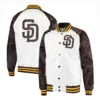 San Diego Padres Clean-Up Hitter Satin Varsity Jacket White & Brown 2