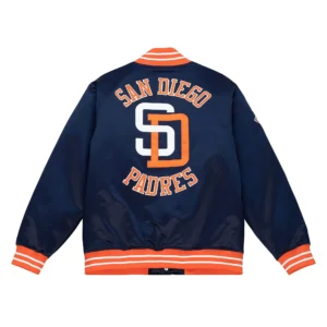 San Diego Padres Heavyweight Full-Snap Blue Satin Varsity Jacket 1
