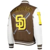 San Diego Padres Mashup Wool & Leather Varsity Jacket BrownWhite 1