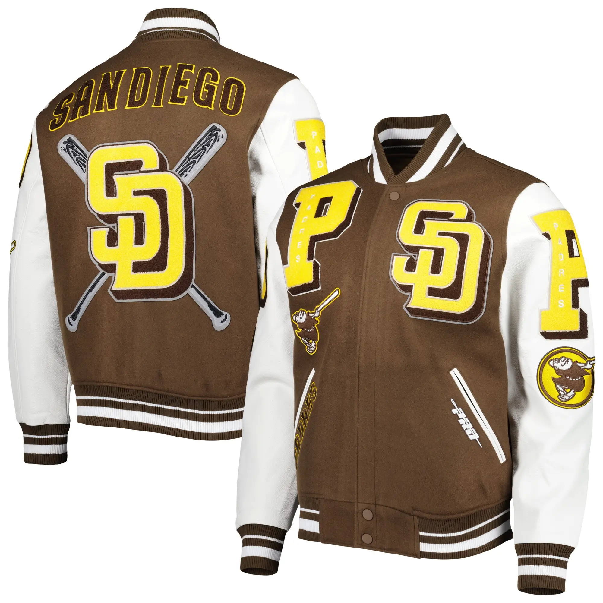 San Diego Padres Mashup Wool & Leather Varsity Jacket BrownWhite 2