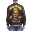 San Diego Padres Old English Full-Snap Satin Varsity Brown Jacket 1