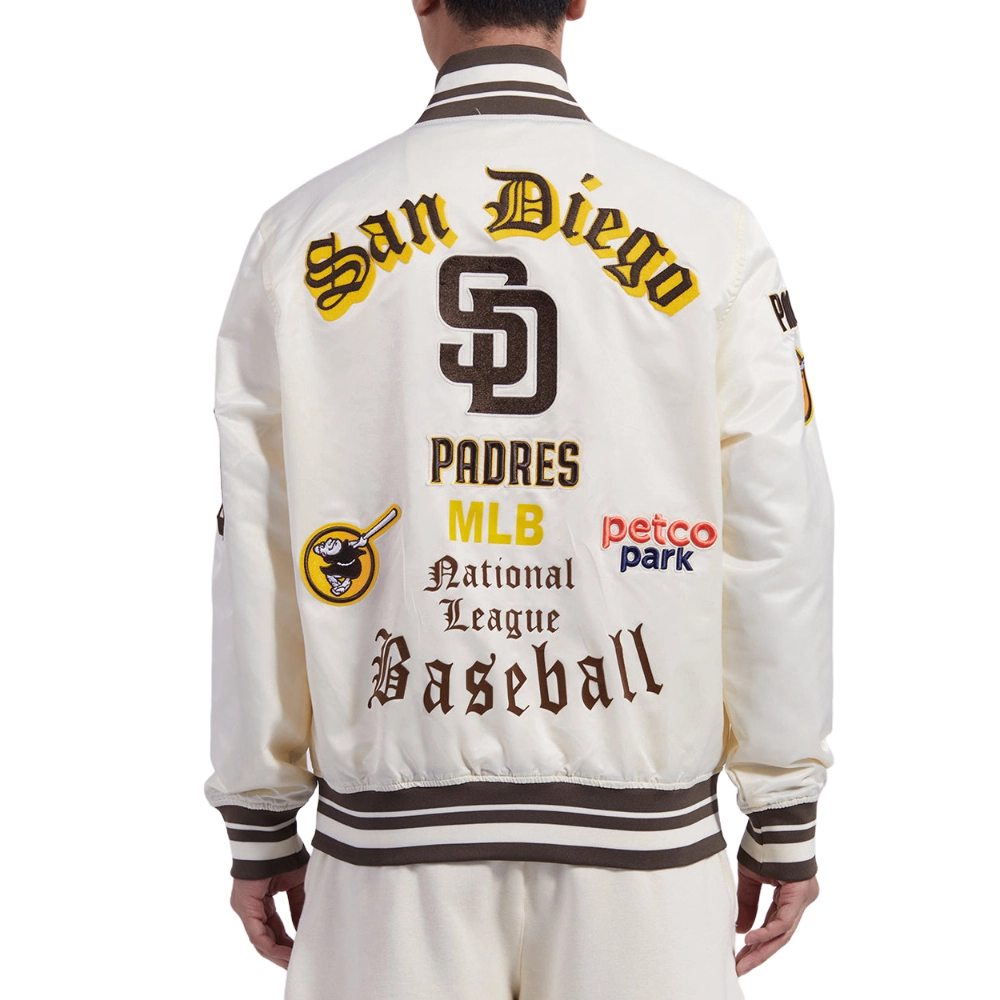 San Diego Padres Old English Full-Snap Satin Varsity Cream Jacket 1