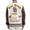 San Diego Padres Old English Wool & Leather WhiteBrown Varsity Jacket 1