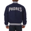 San Diego Padres One Color Handcrafted Logo Navy Wool Varsity Jacket 1