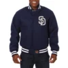 San Diego Padres One Color Handcrafted Logo Navy Wool Varsity Jacket