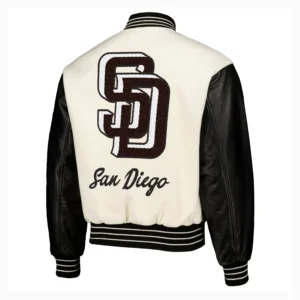 San Diego Padres PLEASURES Varsity Jacket White & Black 1
