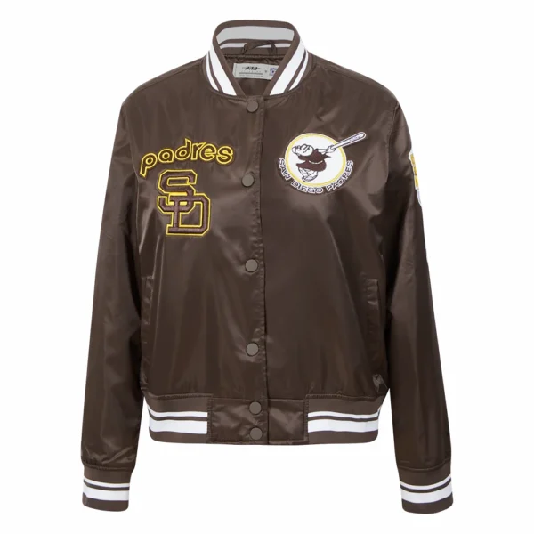 San Diego Padres Retro Classic Women’s Full-Snap Satin Varsity Brown Jacket