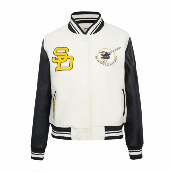 San Diego Padres Retro Classic Women’s White-Black Wool & Leather Varsity Jacket