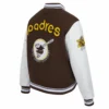 San Diego Padres Retro Classic Women’s Wool & Leather Varsity BrownWhite Jacket 3