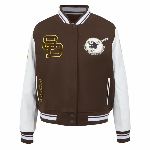 San Diego Padres Retro Classic Women’s Wool & Leather Varsity BrownWhite Jacket