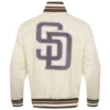 San Diego Padres Script Tail Full-Snap Satin Varsity Cream Jacket 1