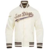 San Diego Padres Script Tail Full-Snap Satin Varsity Cream Jacket