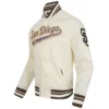 San Diego Padres Script Tail Full-Snap Satin Varsity Cream Jacket 2
