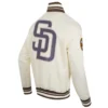 San Diego Padres Script Tail Full-Snap Satin Varsity Cream Jacket 3
