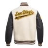 San Diego Padres Script Tail White & Black Varsity Jacket 3