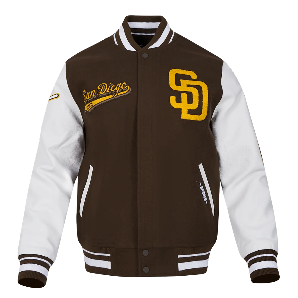 San Diego Padres Script Tail Wool & Leather Varsity Jacket 2
