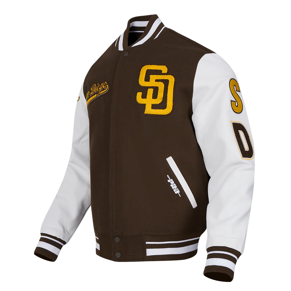 San Diego Padres Script Tail Wool & Leather Varsity Jacket