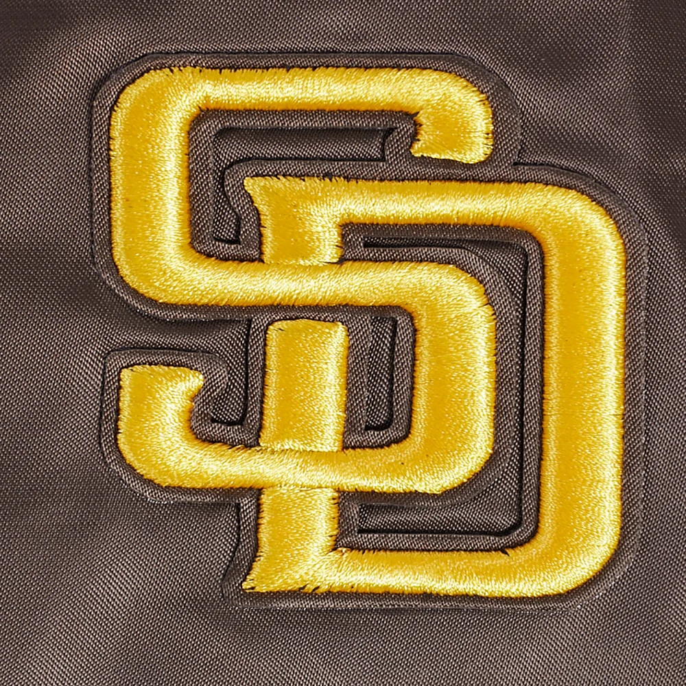 San Diego Padres Women’s Script Tail Full-Snap Brown Satin Varsity Jacket 4