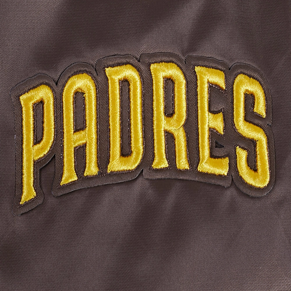 San Diego Padres Women’s Script Tail Full-Snap Brown Satin Varsity Jacket 5