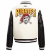 San Diego Padres Women’s Script Tail Rib Wool & Leather WhiteBlack Varsity Jacket 1