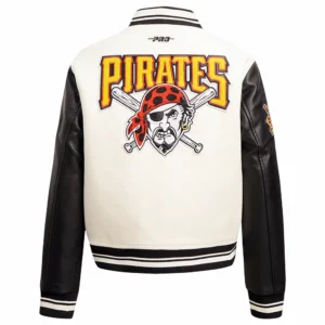San Diego Padres Women’s Script Tail Rib Wool & Leather WhiteBlack Varsity Jacket 1