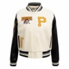 San Diego Padres Women’s Script Tail Rib Wool & Leather WhiteBlack Varsity Jacket
