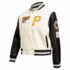 San Diego Padres Women’s Script Tail Rib Wool & Leather WhiteBlack Varsity Jacket 2