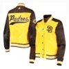 San Diego Padres Women’s The Legend YellowBrown Satin Varsity Jacket 2