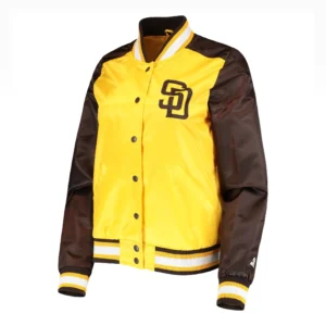 San Diego Padres Women’s The Legend YellowBrown Satin Varsity Jacket