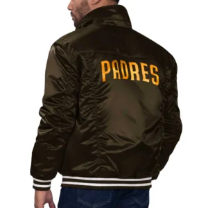 San Diego Padres X Silver Satin Trucker Brown Varsity Jacket 1