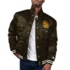 San Diego Padres X Silver Satin Trucker Brown Varsity Jacket