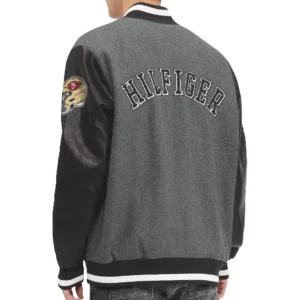 San Francisco 49ers Tommy Hilfiger Grey and Black Varsity Jacket 1