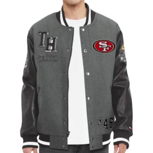 San Francisco 49ers Tommy Hilfiger Grey and Black Varsity Jacket