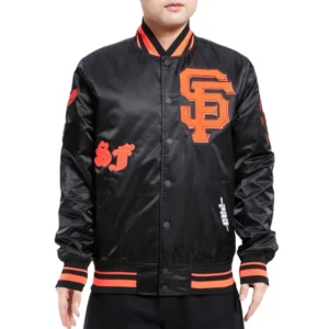 San Francisco Giants Old English Full-Snap Satin Varsity Black Jacket 1