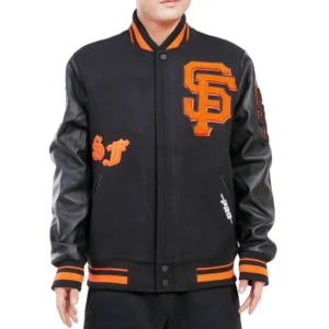 San Francisco Giants Old English Wool & Leather Varsity Black Jacket
