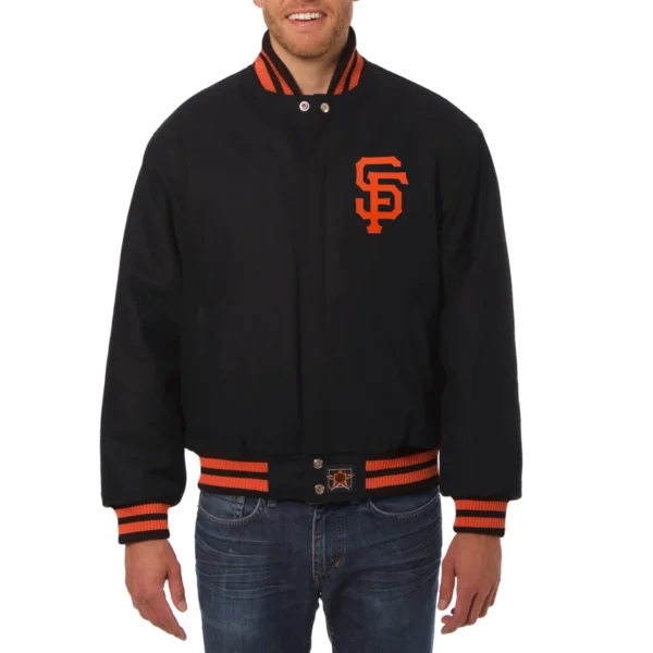 San Francisco Giants One Color Handcrafted Logo Black Wool Varsity Jacket - Copy