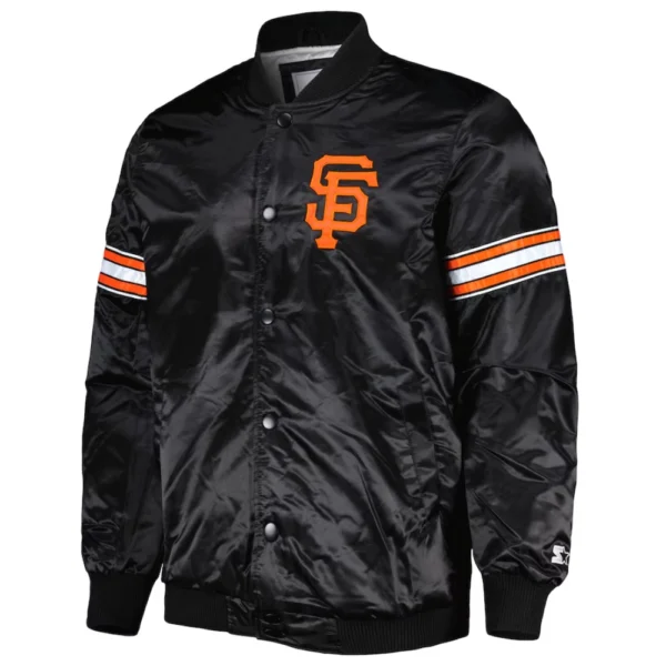 San Francisco Giants Pick & Roll Full-Snap Black Satin Varsity Jacket