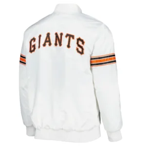 San Francisco Giants Power Forward Full-Snap Satin Varsity White Jacket 1