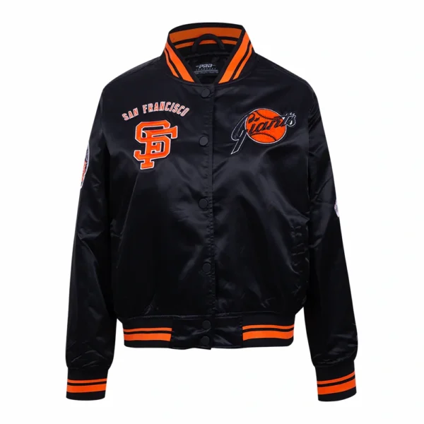 San Francisco Giants Retro Classic Women’s Full-Snap Black Satin Varsity Jacket