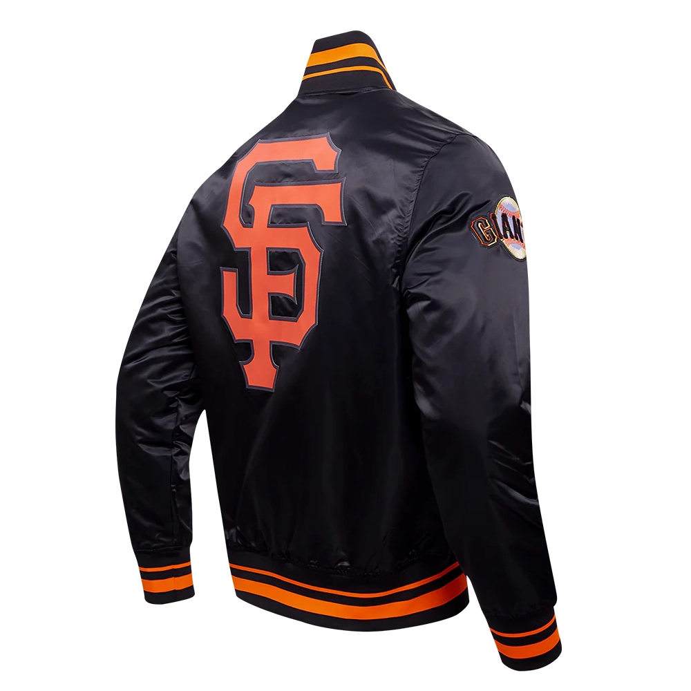 San Francisco Giants Script Tail Black Satin Varsity Jacket 1