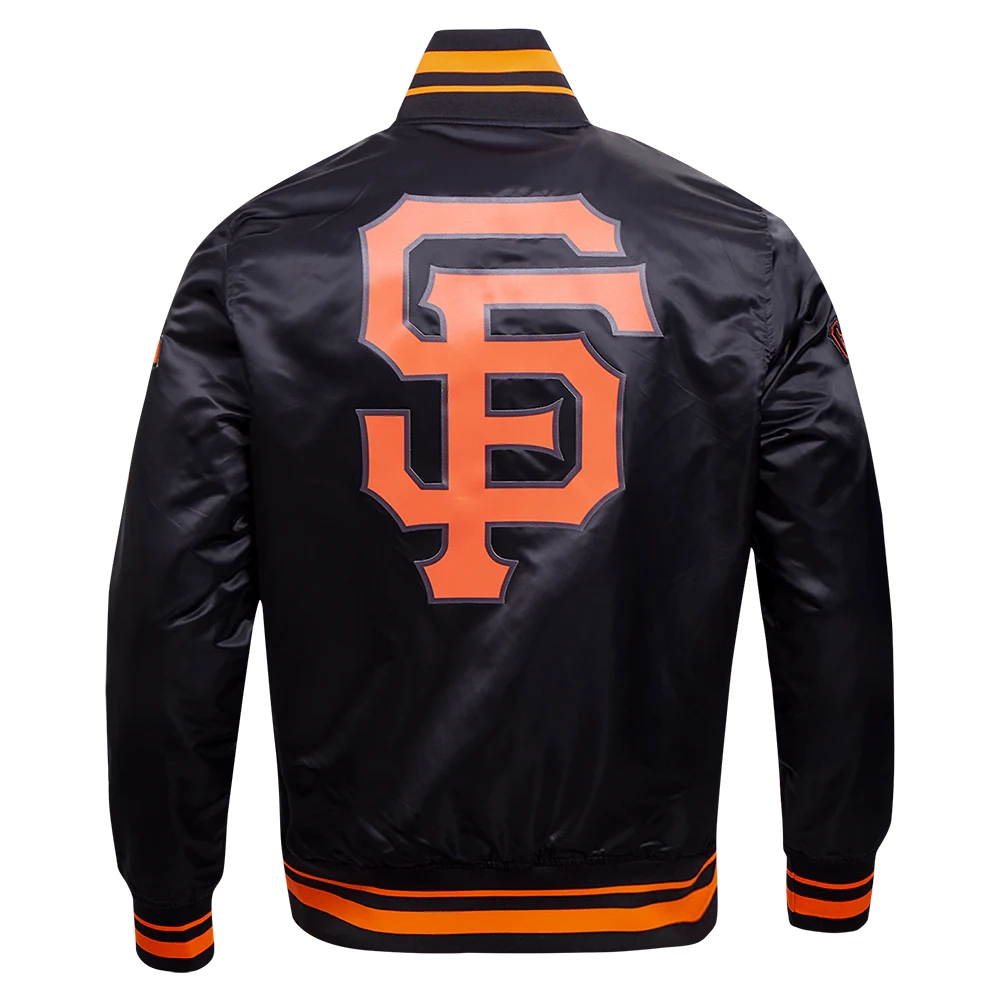 San Francisco Giants Script Tail Black Satin Varsity Jacket 3