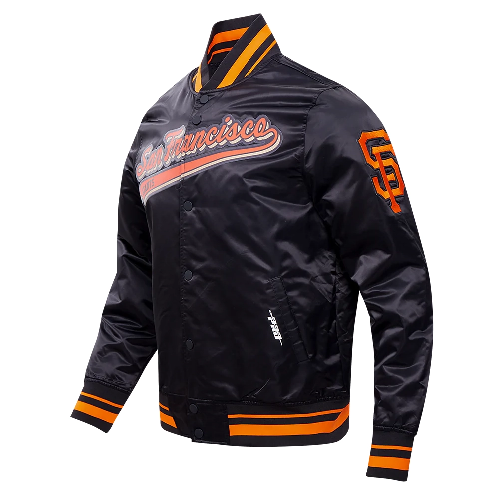 San Francisco Giants Script Tail Black Satin Varsity Jacket