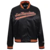 San Francisco Giants Script Tail Women’s Full-Snap Satin Varsity Black Jacket