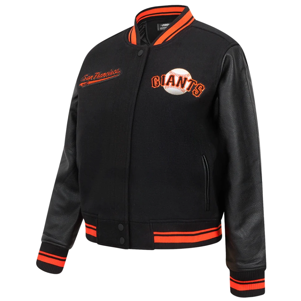 San Francisco Giants Script Tail Women’s Wool & Leather Varsity Jacket 2