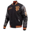 San Francisco Giants Script Tail Wool & Leather Black Varsity Jacket