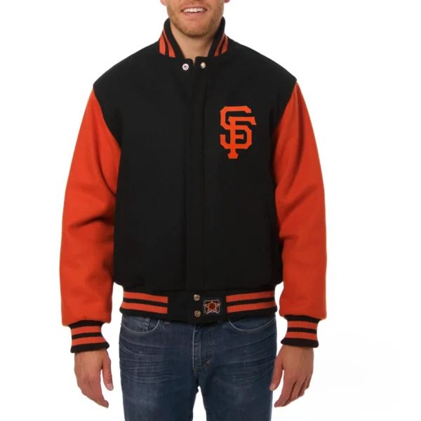 San Francisco Giants Two Tone Handcrafted Logo BlackOrange Wool Jacket