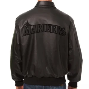 Seattle Mariners Full Black Leather Bomber Varsity Jacket For Men's
