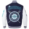 Seattle Mariners Mashup NavyWhite Wool & Leather Varsity Jacket 1